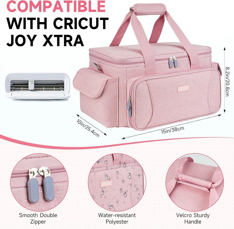 LEFORZ Carrying Case Compatible with Cricut Joy Xtra,Protable Travel Storage Bag with Removable Dividers Fits for Cricut Joy Xtra Accessories and Supplies,Pink - Image 2